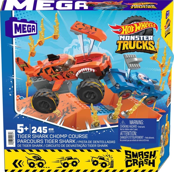 Mega Hot Wheels Monster Trucks Tiger Shark Chomp Course