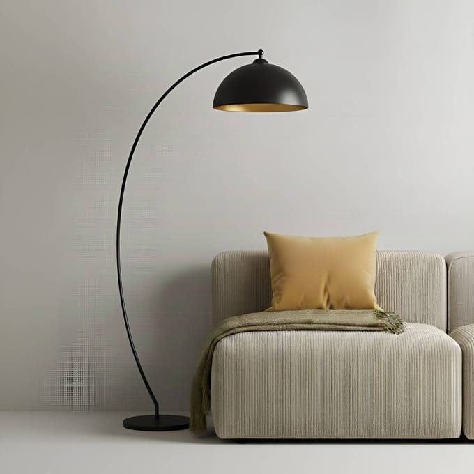 Lindby booglamp Jonera, zwart, metaal, E27, hoogte 185cm