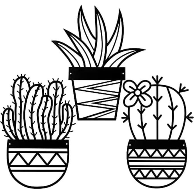 Pendentif Cactus Pendentif Pot de Fleur en Métal black