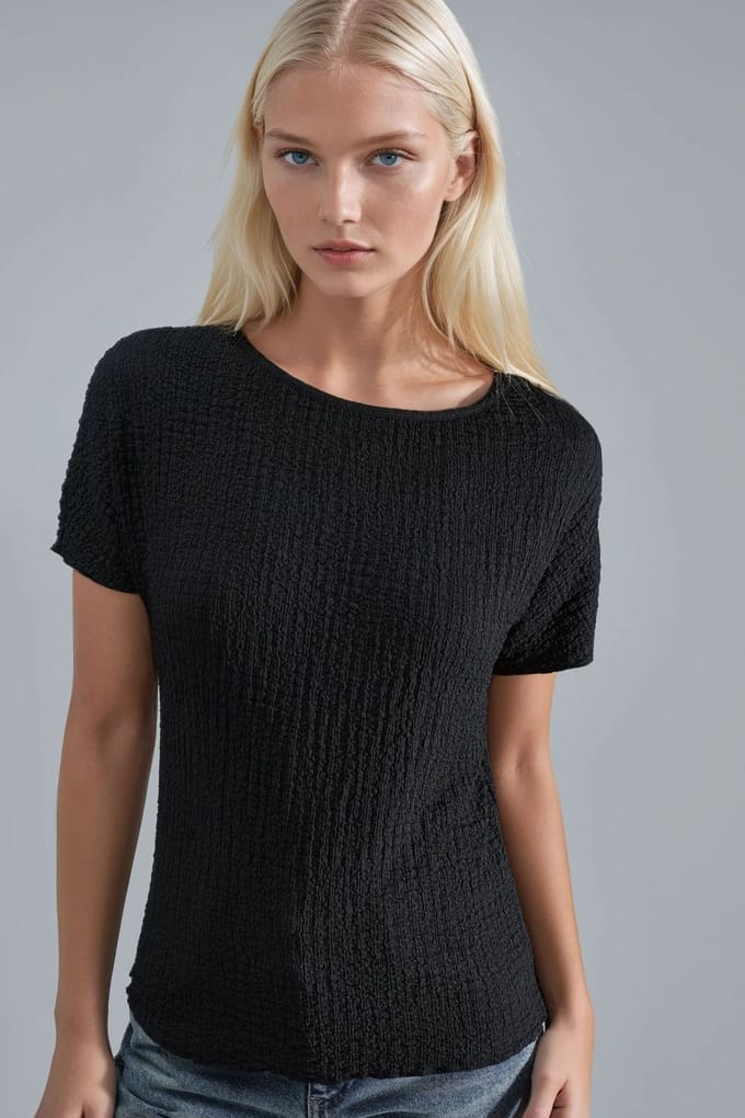 Gestructureerde Crew Neck Blouse
