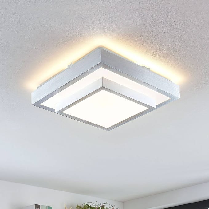 Lindby LED plafondlamp Mirco, 32 cm, hoekig, aluminium