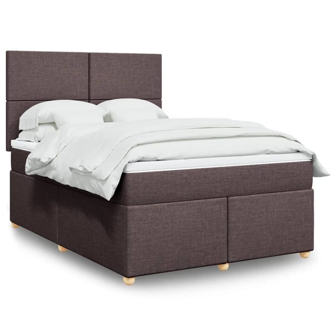 vidaXL - Boxspring - met - matras - stof - donkerbruin - 140x200 - cm