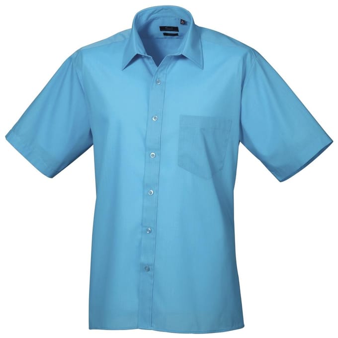 Premier formeel poplin effen werkoverhemd met korte mouwen voor heren 21 turquoise
