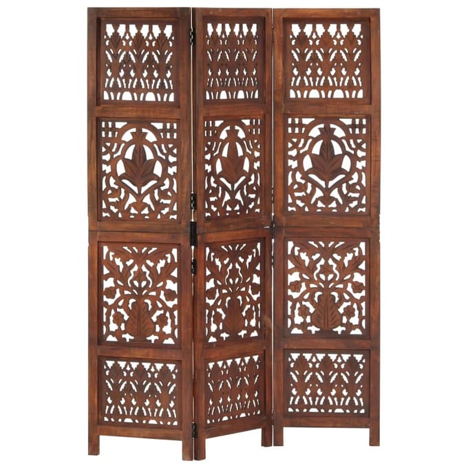 vidaXL - Kamerscherm - 3 - panelen - handgesneden - 120x165 - cm - mangohout - bruin
