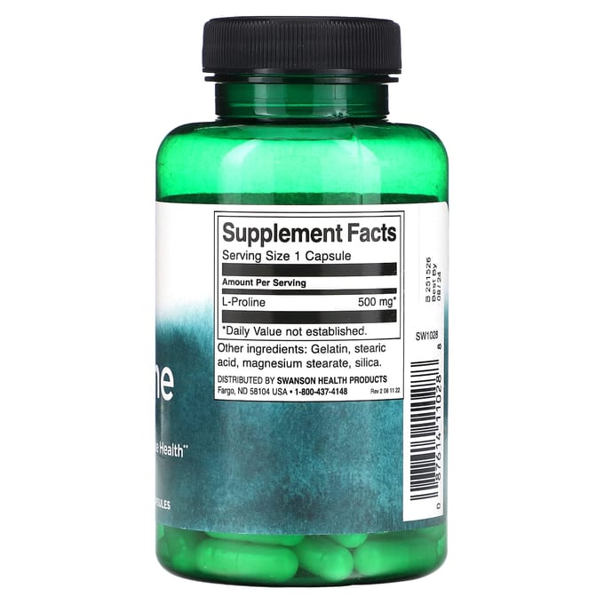 L-Proline, 500 mg, 100 Capsules
