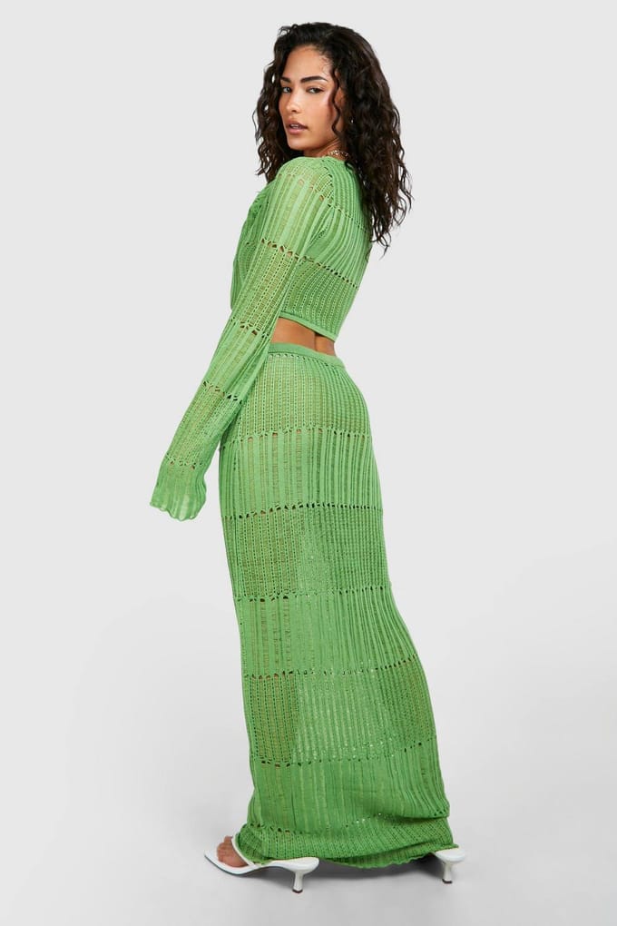 boohoo Dames Petite Ladder Gebreide Twist Top | Groente | Maat: Medium