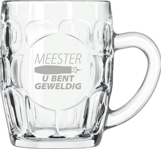 Gegraveerde Bierpul 55cl Meester u bent geweldig