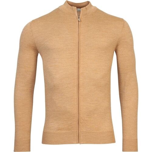 Thomas Maine Vest Cardigan Zip Single Knit Merino Wool Licht Camel Melange / male