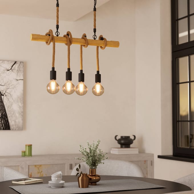 EGLO Youngstown hanglamp, lengte 70 cm, zwart/bruin, 4-lamps.