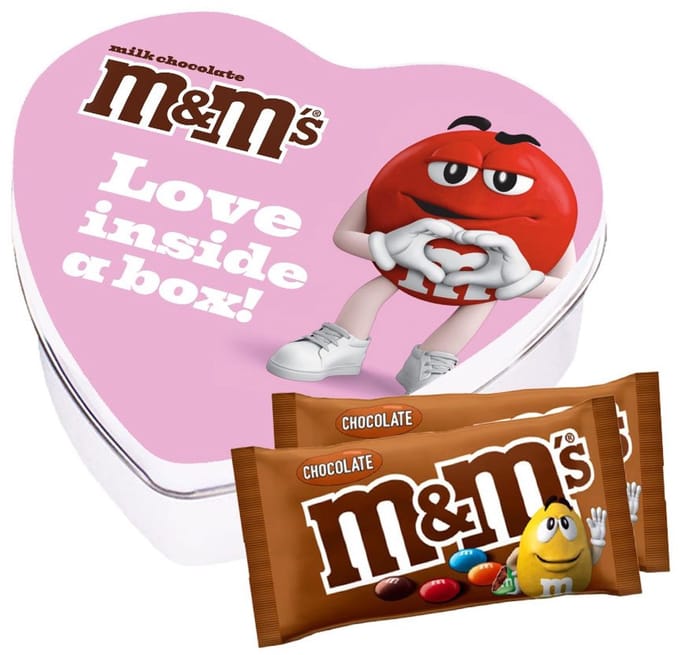 M&M's geschenkdoos hartje 'Love inside a box' - M&M's met chocoladesmaak - chocoladecadeau - 2 zakjes M&M's - 90g