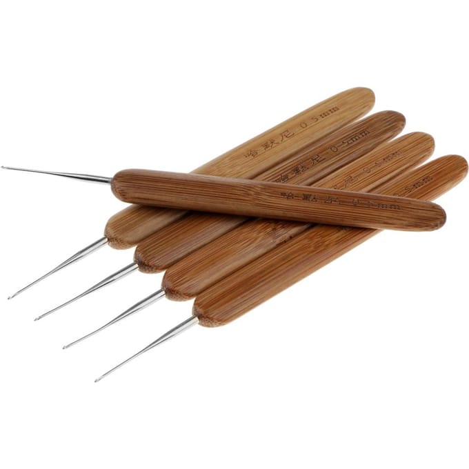 5 stuks Bamboe Haar Weven Haaknaalden Haken Dreadlock Tool 0,5 mm 0.5mm brown