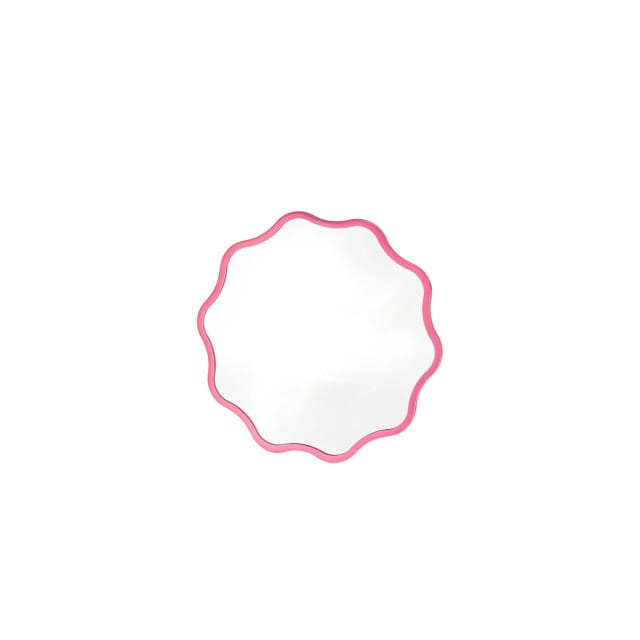 Housevitamin- Spiegel - Make up Spiegel- Golvend Rond - Metaal - Fluor Roze - 25x1x25cm