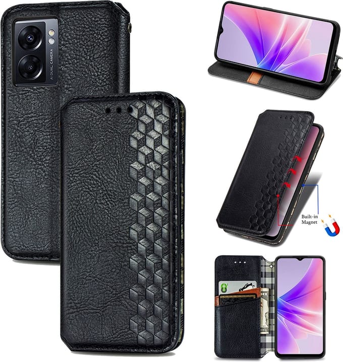 Luxe PU Lederen Ruitpatroon Wallet Case voor OPPO A77 5G _ Zwart