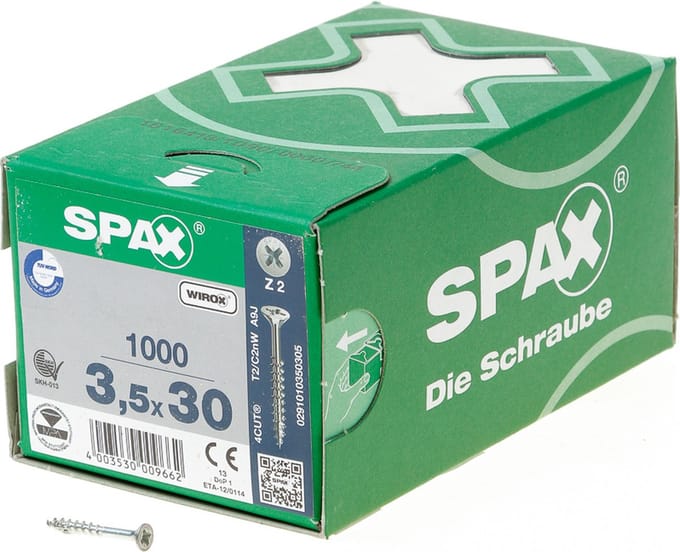 Spax - Spaanplaatschroeven - Pozidrive 2 Platkop - 3,5 x 30mm - Deeldraad - WIROX (1.000 stuks)