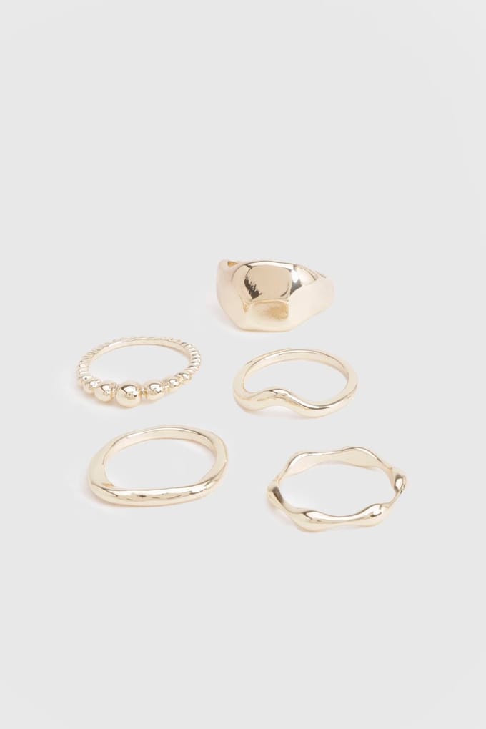 boohoo Dames Gouden abstracte ringen 5-pack | Maat: Small/Medium
