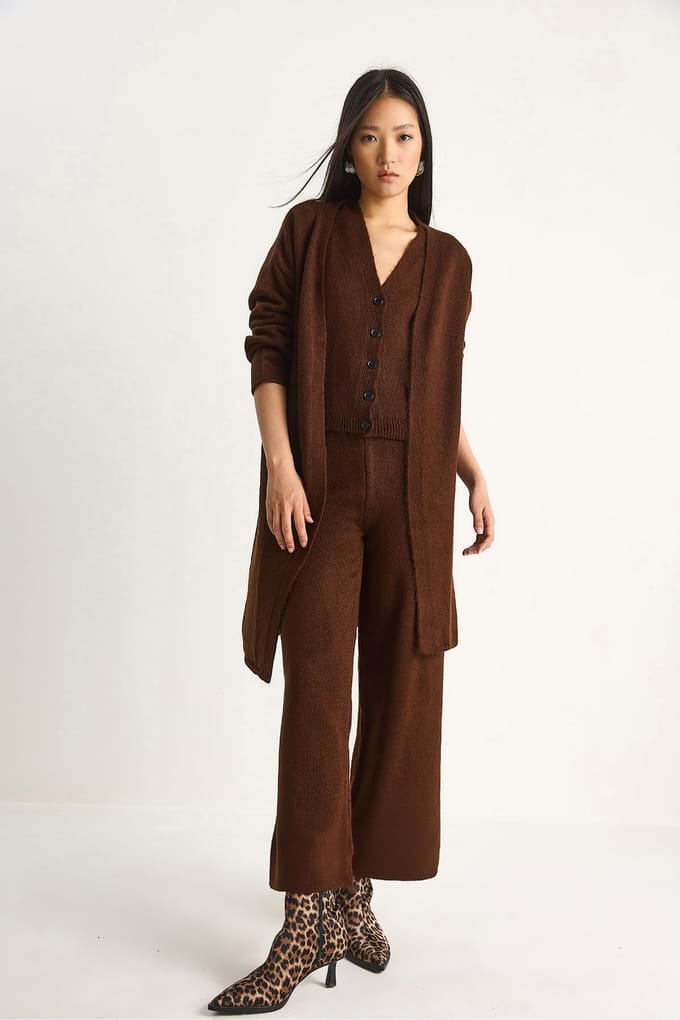 Gebreid Cardigan-Vest-Broek Drie Delige Coördinatie Set