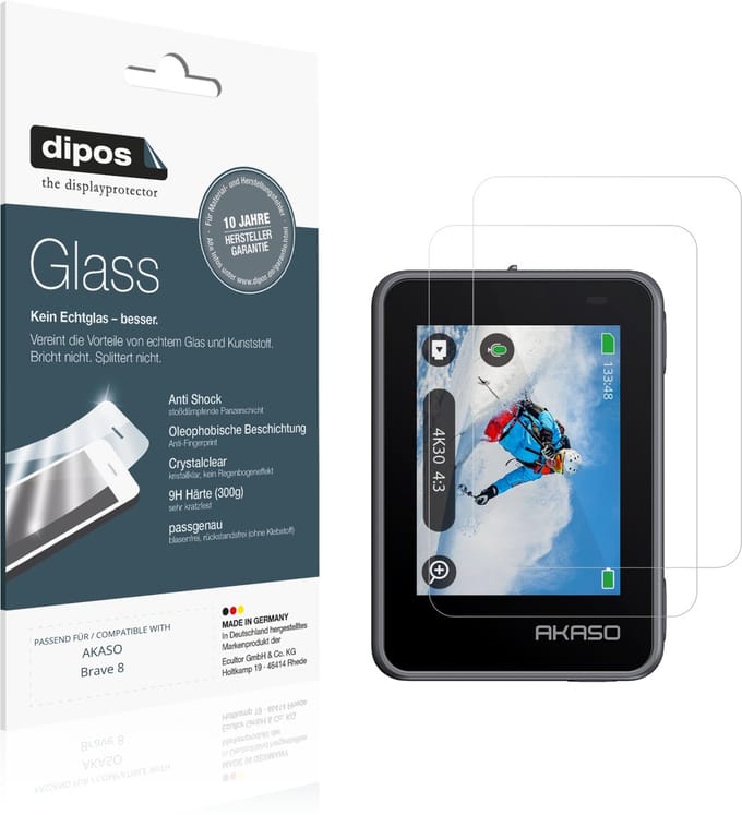 dipos – 2x Pantserfolie geschikt voor AKASO Brave 8 | 9H Screenprotector