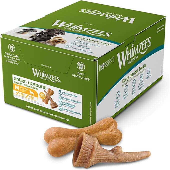 40 stuks Whimzees by Wellness Gewei en Rijstbot M Hondensnacks
