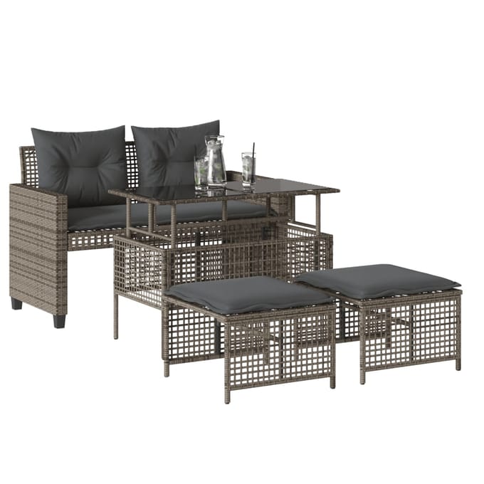 vidaXL - 4-delige - Loungeset - met - kussens - poly - rattan - en - glas - grijs