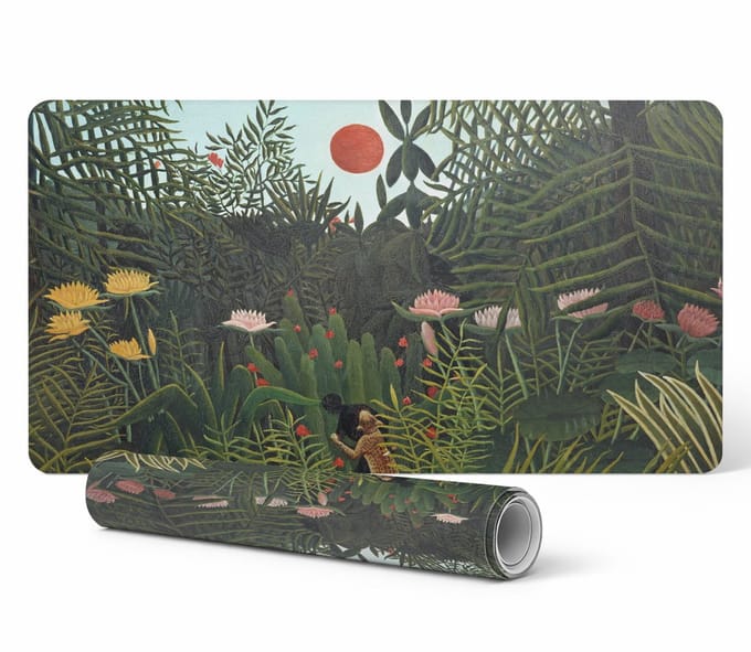 Vinyl bureauonderlegger met stijlvolle jungle-zonsondergangprint, 100x50 cm