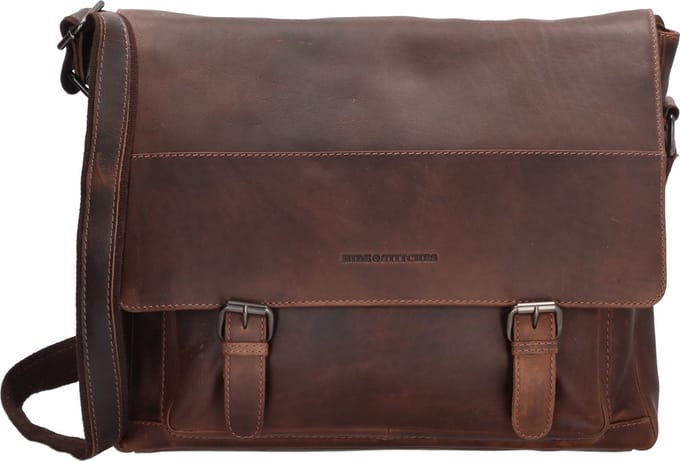 Hide & Stitches Japura Schoudertas - 100% Leer - Donkerbruin