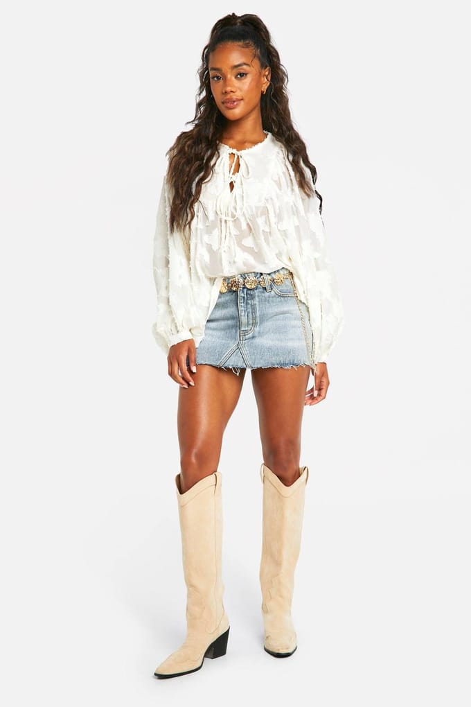 boohoo Dames Burnout Floral Boho Blouse | Wit | Maat: 40
