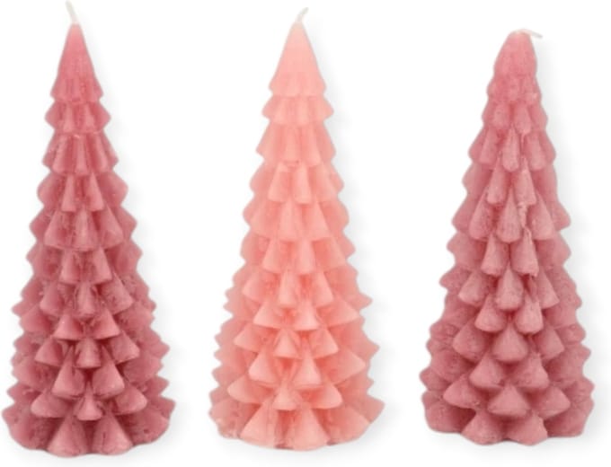 Daan Kromhout - Kerstboom kaarsen - Set/3 - Pink Mix - 8x16cm