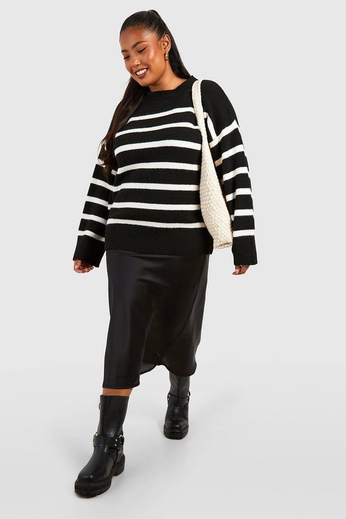 boohoo Dames Plus Bias Cut Satin Midaxi Rok | Black | Maat: 16