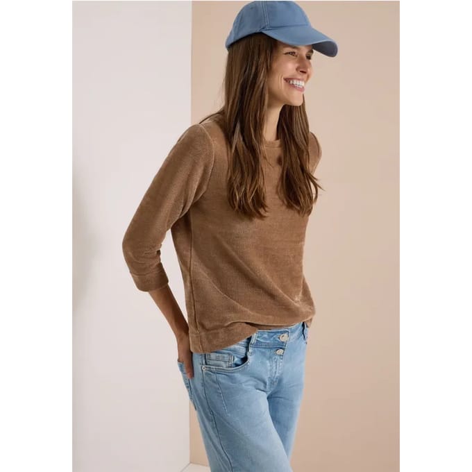 3/4-mouw shirt van corduroy met boothals