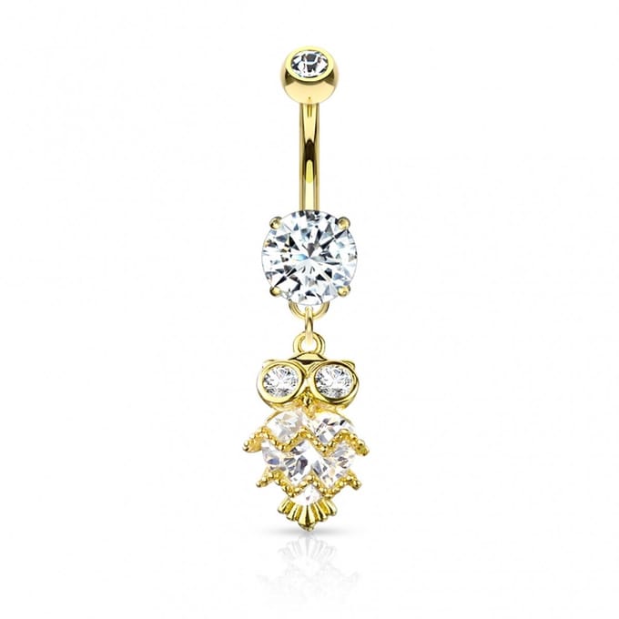 Navelpiercing glitter uiltje hanger - goud - LMPiercings
