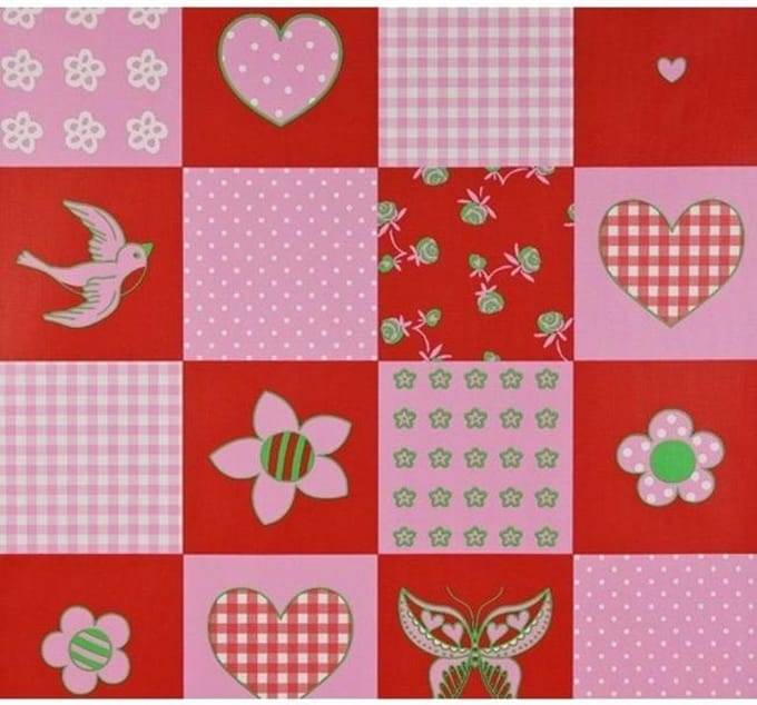 Dutch Wallcoverings - Papier Patchwork rood/roze/groen