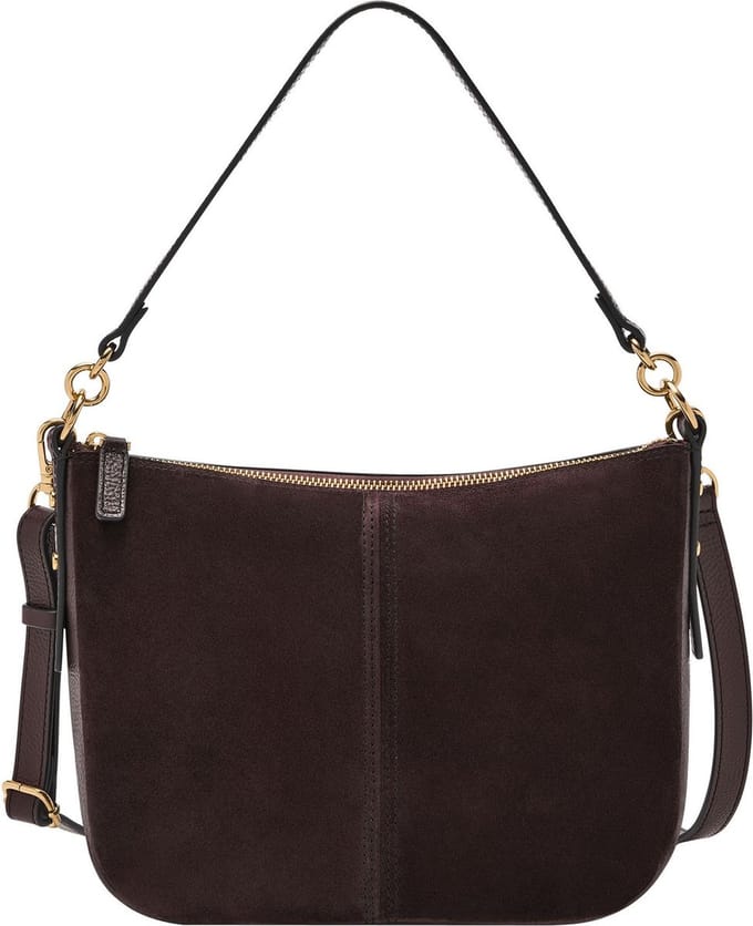 FOSSIL schoudertas Jolie Crossbody Mink Suede donkerbruin