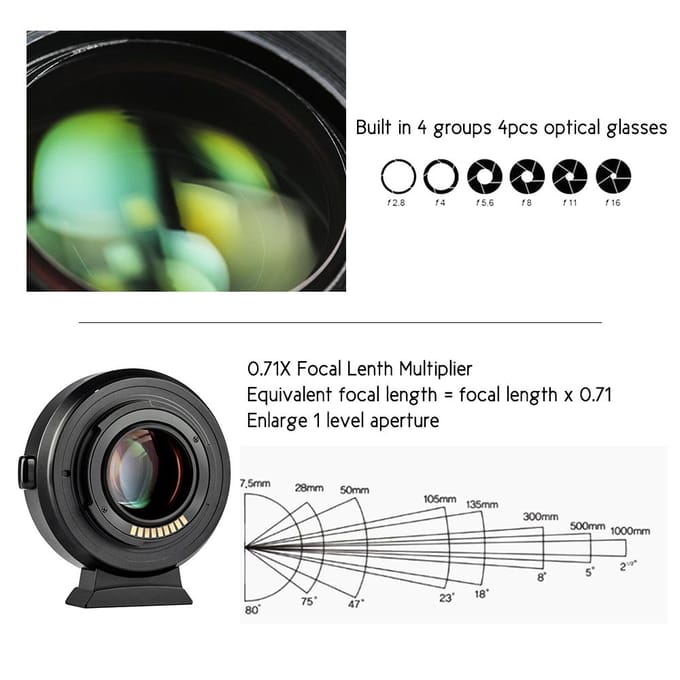 Viltrox EF-EOS M2 autofocus lensvatting adapterring 0,71X brandpuntsafstandsvermenigvuldiger USB-upgrade black