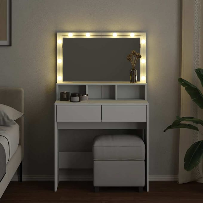 vidaXL - Kaptafel - met - LED - 80x41x134,5 - cm - wit