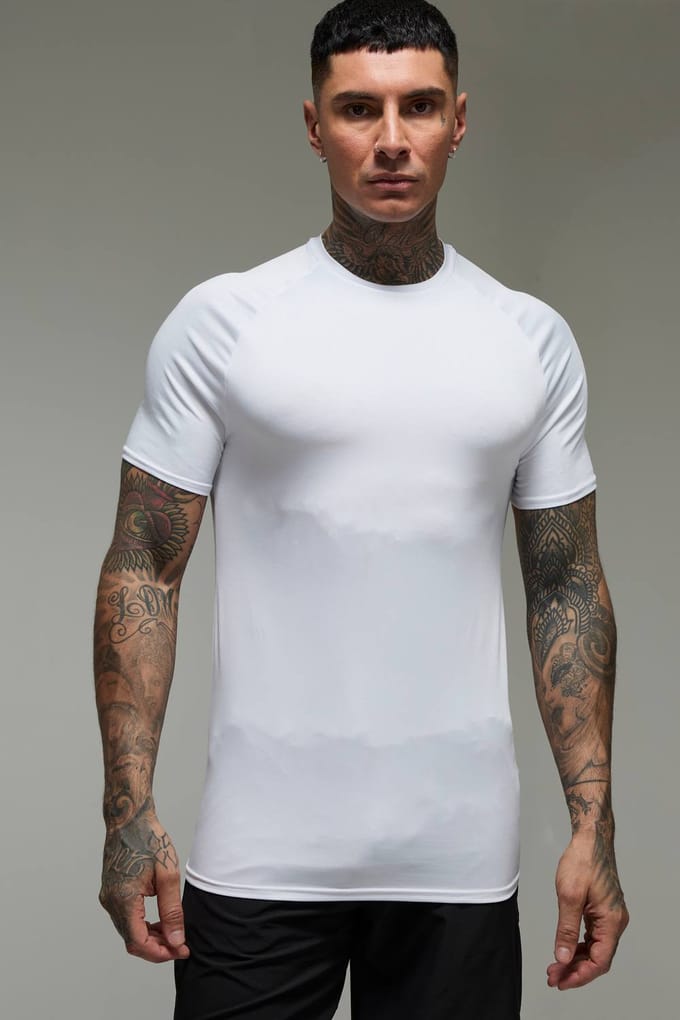 Tall Men's Active Lightweight Essentials Gym Muscle Fit Raglan T-shirt | White | Size Medium