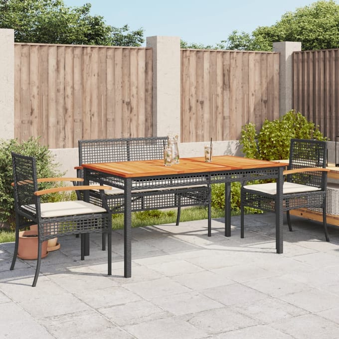 vidaXL - 5-delige - Tuinset - met - kussens - poly - rattan - zwart