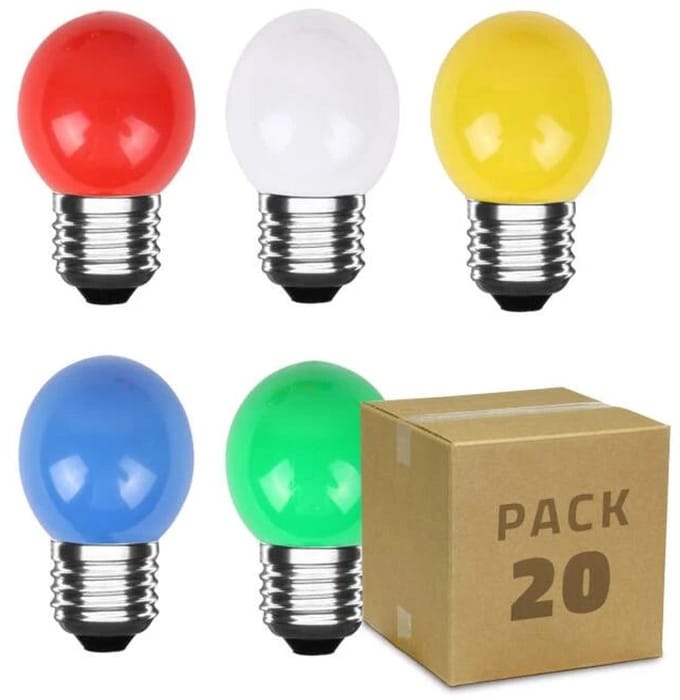 LED Kogellamp Set E27 Gekleurd - 300 lumen - 3W - Rood Groen Geel Blauw Wit - IP20 - G45 - 20 stuks