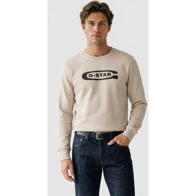 G-Star Old Skool Crew Sweat L/s Whitebait Maat: XS | Sweaters Outlet | Heren | Beige