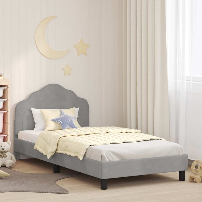 vidaXL - Kinderen - bedframe - met - hoofdboard - Lichtgrijs - 90 - x - 200 - cm - Fluweel