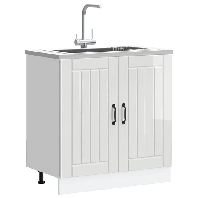 vidaXL - Spoelbakonderkast - Lucca - bewerkt - hout - hoogglans - wit