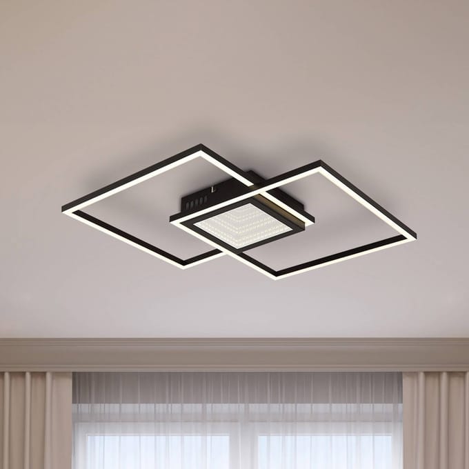 Globo Saunders LED plafondlamp, lengte 43 cm, zwart, 3D-effect