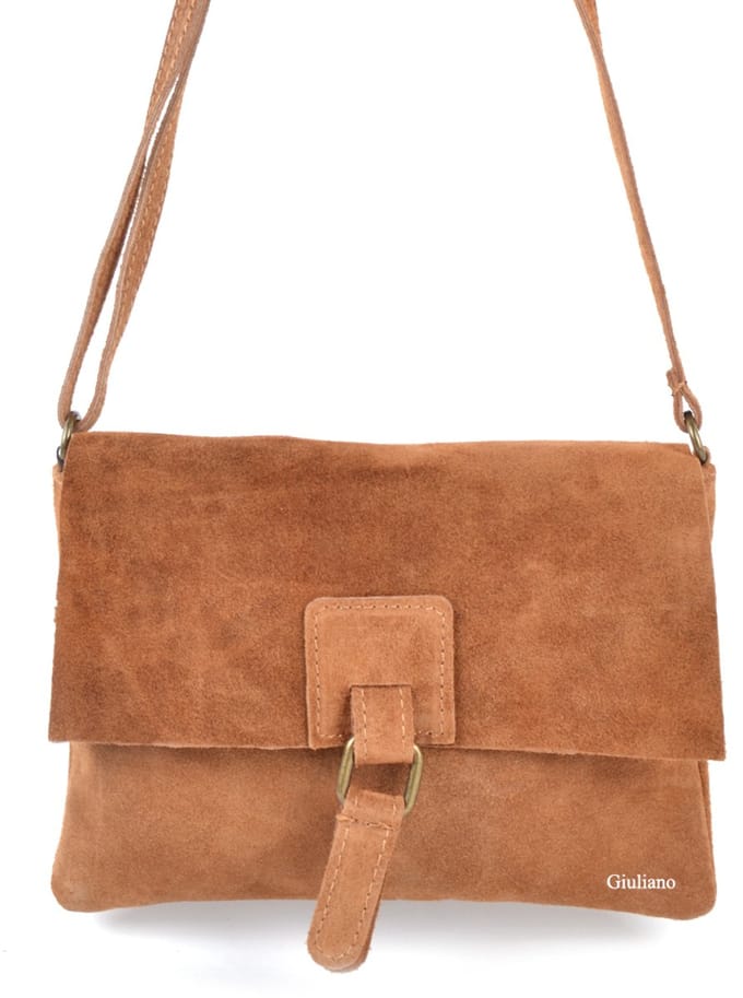 Giuliano Suede schoudertas Ismay - Suede - Dames - Made in Italy - Cognac