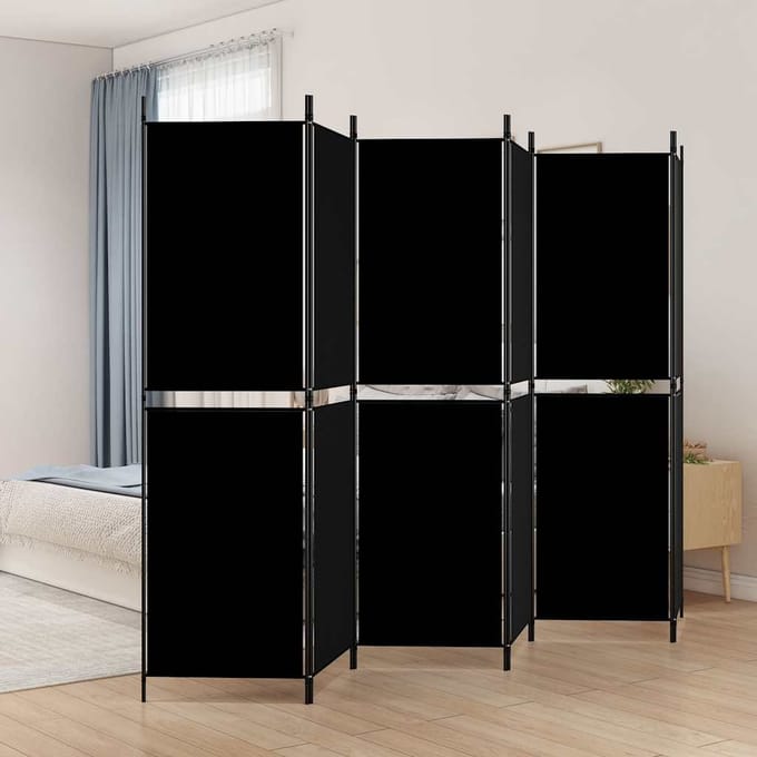 vidaXL - Kamerscherm - met - 6 - panelen - 300x180 - cm - stof - zwart