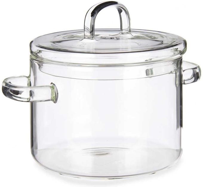 Vivalto Kookpan met deksel - borosilicaat glas - 1L - D14 x H19 cm - transparant
