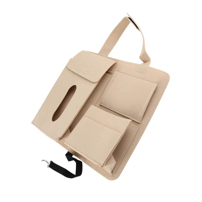 Auto Achterbank Hangende Tas Multifunctionele Opberg Organizer Klittenbandsluitingen Grote Capaciteit beige