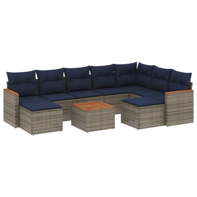 vidaXL - 10-delige - tuinbankset - met - kussens, - grijs - polyrotan