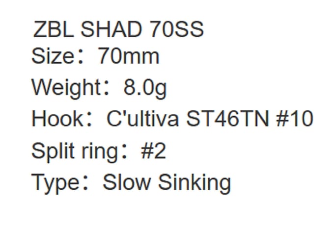Zipbaits ZBL Shad 70 SS Langzaam Zinkend Aas 269 (1253) blue