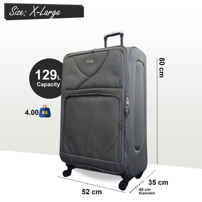 Softshell lichtgewicht grijs nylon 4-wiel reiskoffer Vakantie Extra Grote Koffer