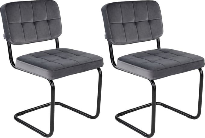 KICK® IVY Eetkamerstoelen – Set van 2 – Velvet – Buisframe – Donkergrijs