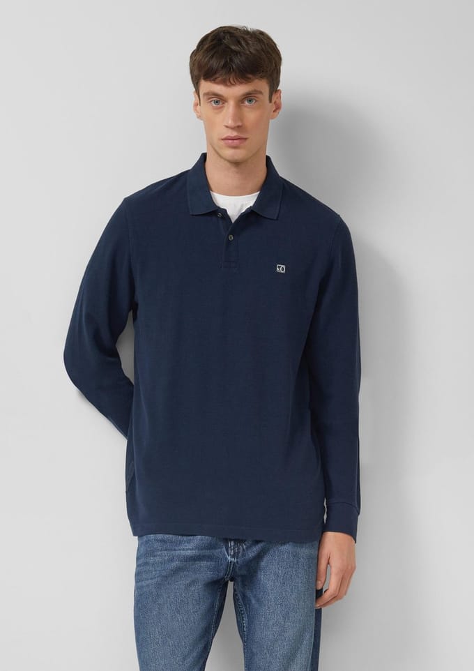 s.Oliver - male - Poloshirt met lange mouwen, wafelstructuur en logopatch